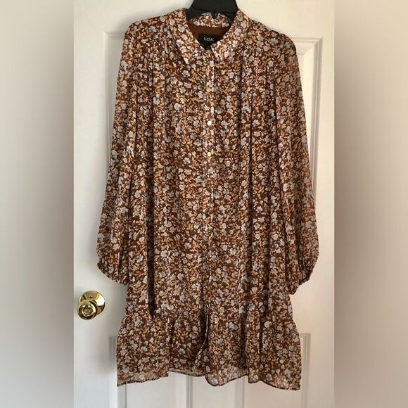 MSK DRESS WOMEN'S SIZE MEDIUM COLLARED BUTTON-DOWN CHIFFON RUFFLE HEM CHIFFON - Picture 3 of 12